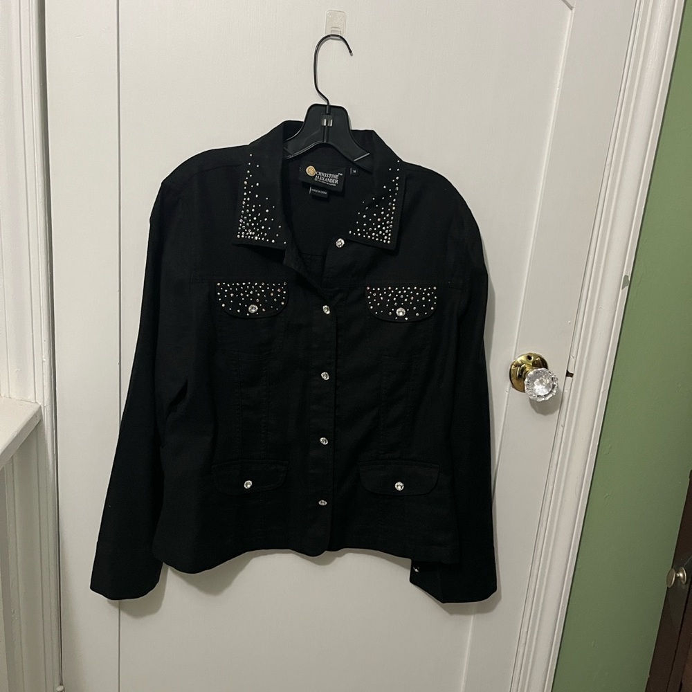 CHRISTINE ALEXANDER Black Jean Jacket Embellished